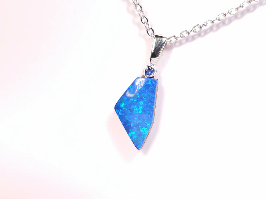 Starfield' Electric Blue Australian Opal Doublet and Sapphire Pendant 4.4ct L43