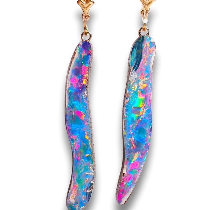 Avant-Garde Australian Opal Dangle Earrings Gold Doublet Jewelry Gift 21.4ct J38 Lo