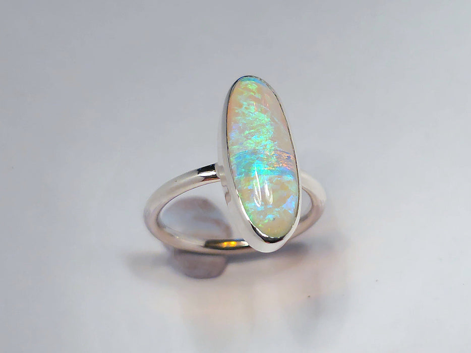 Mosvuur' Solid Natural Australian Opal Ring Size 7 Silver Gift Jewelry M50