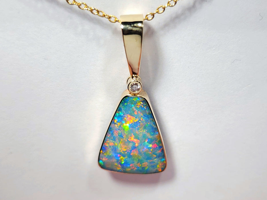 Quetzal' Australian Opal & Diamond Pendant Rare Gem Gift 13.9ct R13
