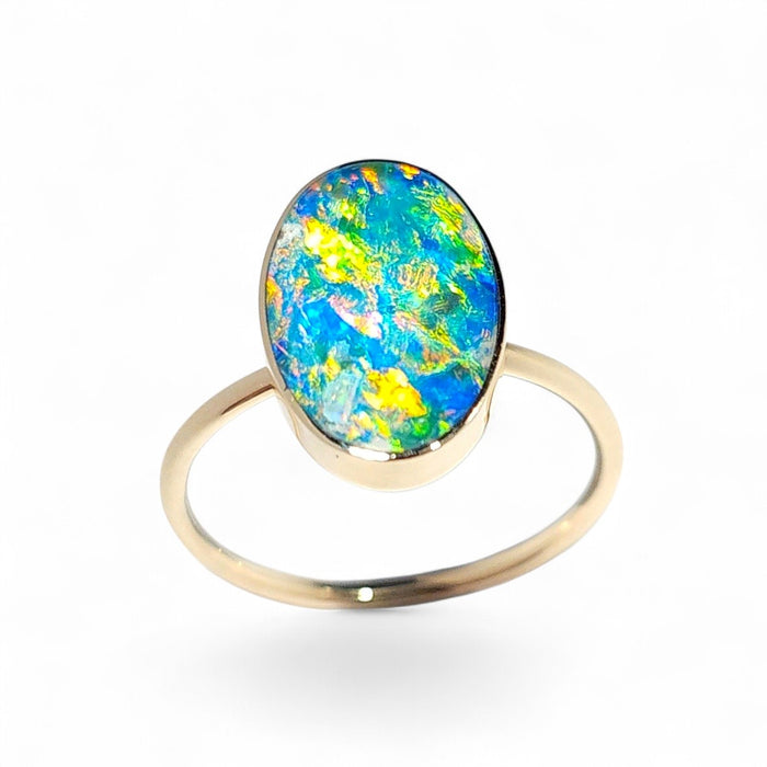 Hanazono' 14k Gold Australian Opal Ring 2.4g Free Sizing R00