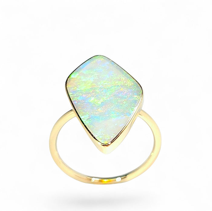 Cristalago' Rare Solid Australian Opal Ring 14 K Gold Free Sizing 2.56g Q80