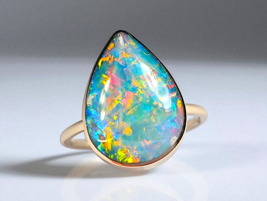 Cascarilla' 14k Gold Rare Pattern Australian Opal Ring 2.8g Free Re-Size O23