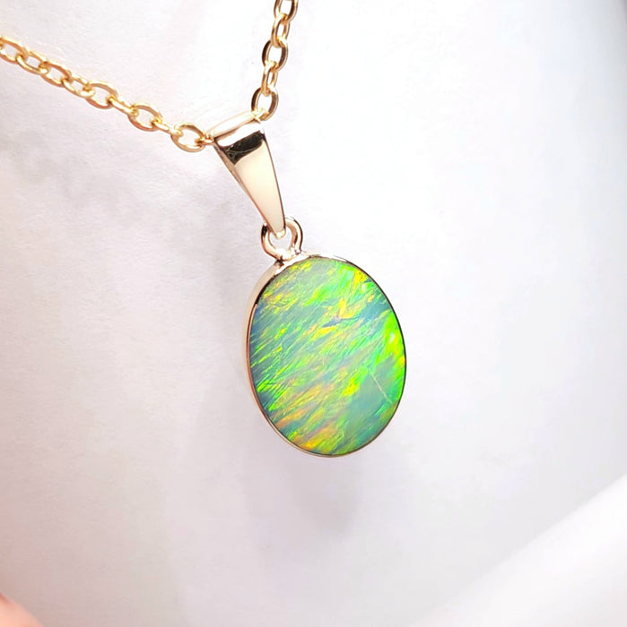 Ether' Genuine Rare Australian Opal Pendant 14K Gold 4.9ct K58