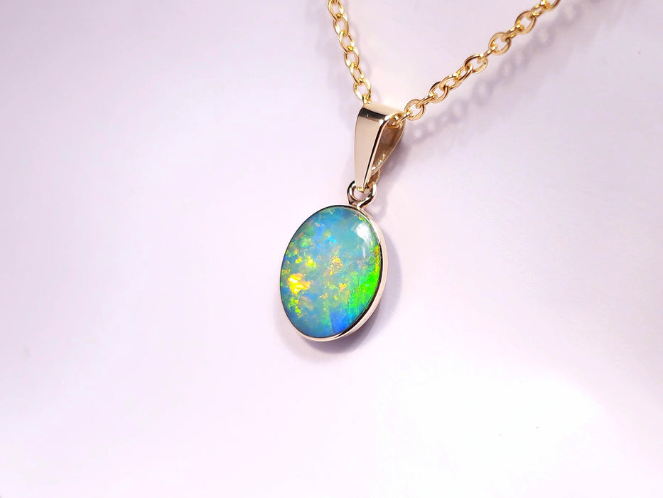 Bon Bon Petite' Genuine Australian Opal Pendant Solid 14K Gold 3.9ct L08