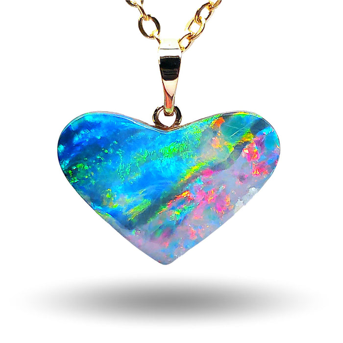 Colourful Love' Australian Opal Doublet Heart Pendant 5.8ct 14k Jewelry M14