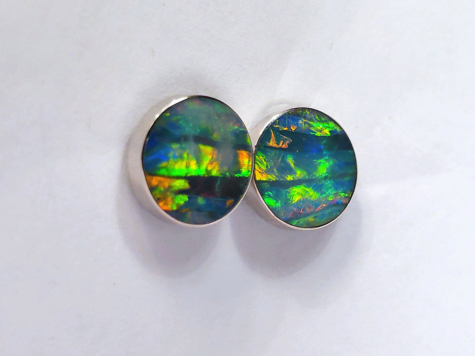 Rio Blanco' Australian Stud Opal Earrings 9mm 14k White Gold 8.4ct M37