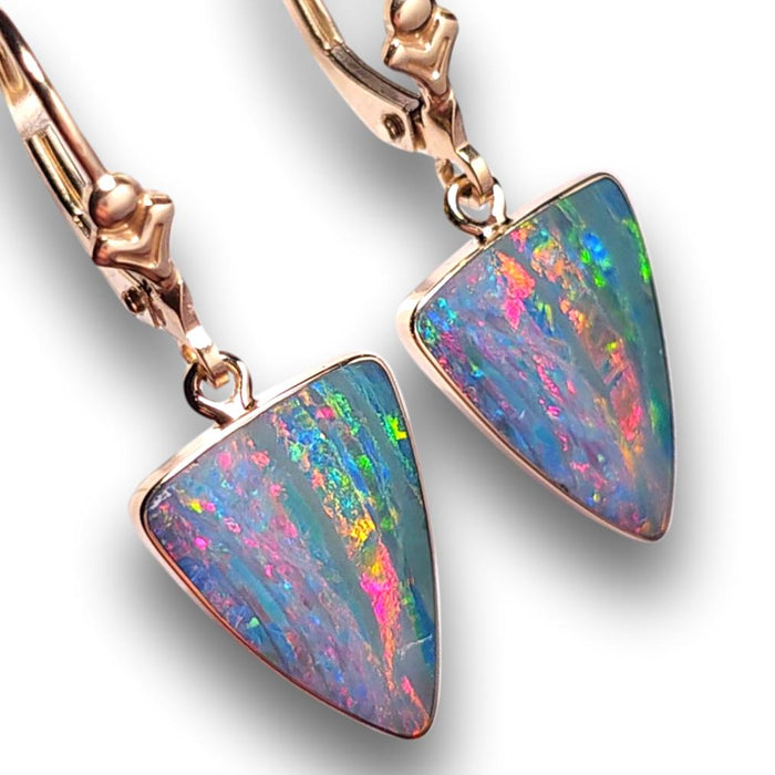 Natural Mined Australian Opal Earrings Gold Gem Gift Jewelry 10.6ct J96