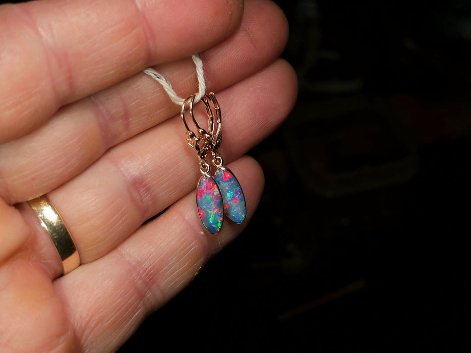 Laserblume' Australian Opal Earrings Pink Gold Dangle Jewelry Gems 9ct P48