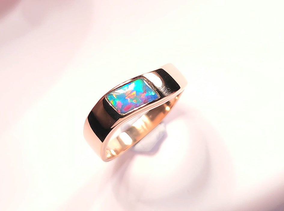 Larkins Fire' Australian Solid Opal Ring Inlay Gem Gift 14k Rose Gold 5.4g Sz 8.5 K83