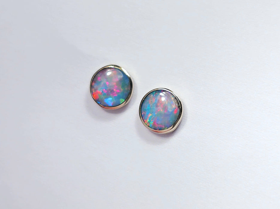 Kutjara Waru' Australian Stud Opal Earrings Inlay Jewelry Gem 7mm 14k 5.2ct O62