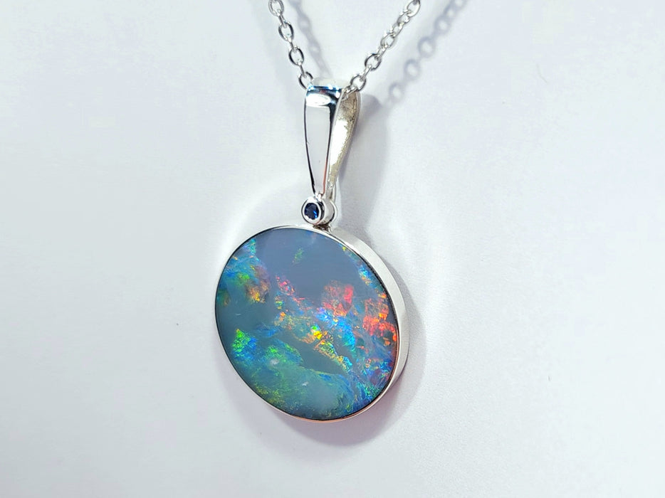 Tempest' Large Australian Silver Opal Pendant Natural Sapphire 4g Q61