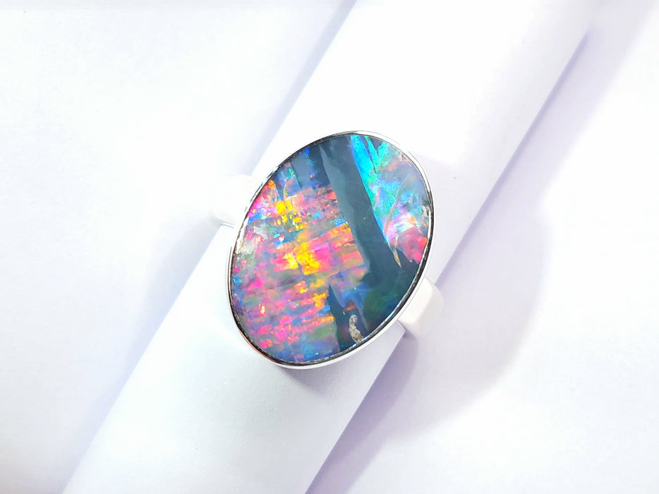 Bifrost' Large Unisex Australian Opal Silver Ring 8.8g Free Re-Size Q29