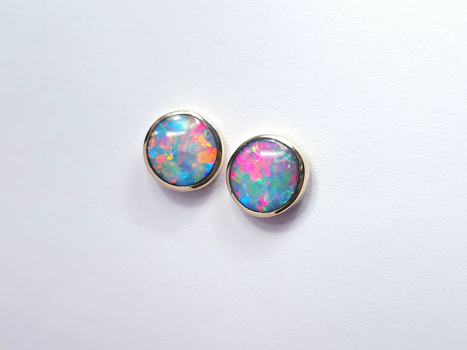 Fizzpop' Australian Stud Opal Earrings Inlay Jewelry Gem Gift 8mm 14k 8.1ct O61