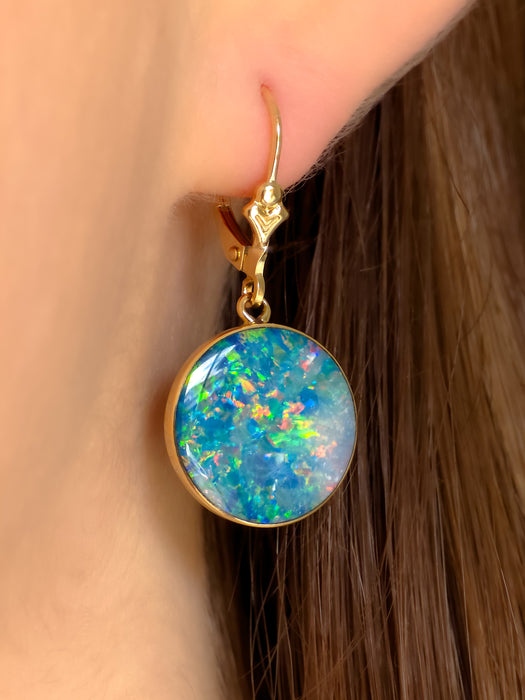 Orbes Electricos' Genuine Australian Solid Gold Drop Opal Earrings 17ct O78