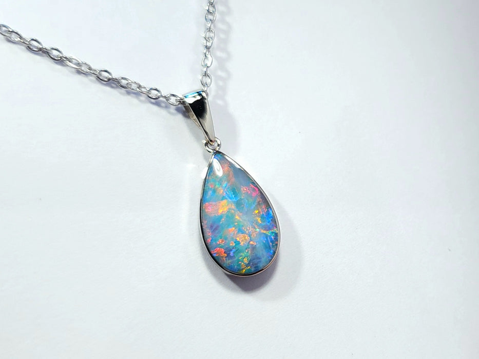 Feu Blanc' Rare Australian Opal Pendant 14k White Gold Gift 1.2g Q69