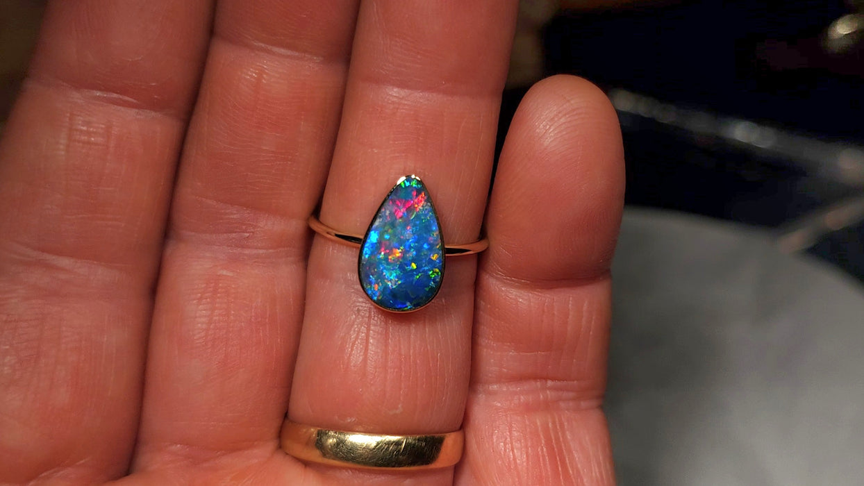 Ember' 14k Gold Australian Opal Ring 2.3g Free Sizing Q98