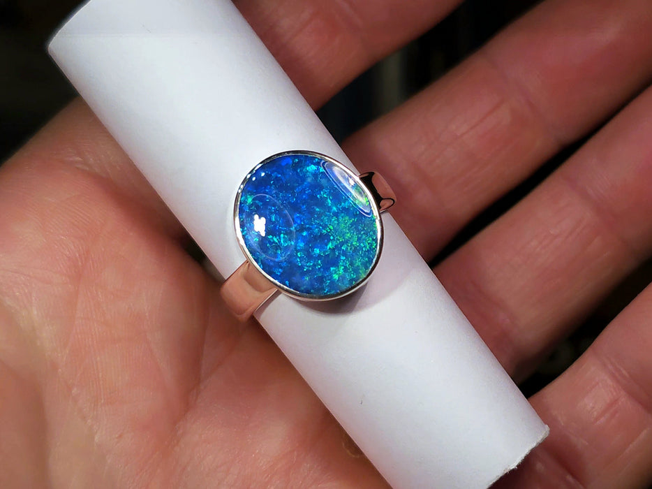 The Deep' Large Unisex Australian Opal Silver Ring 8.9g Free Re-Size Q30