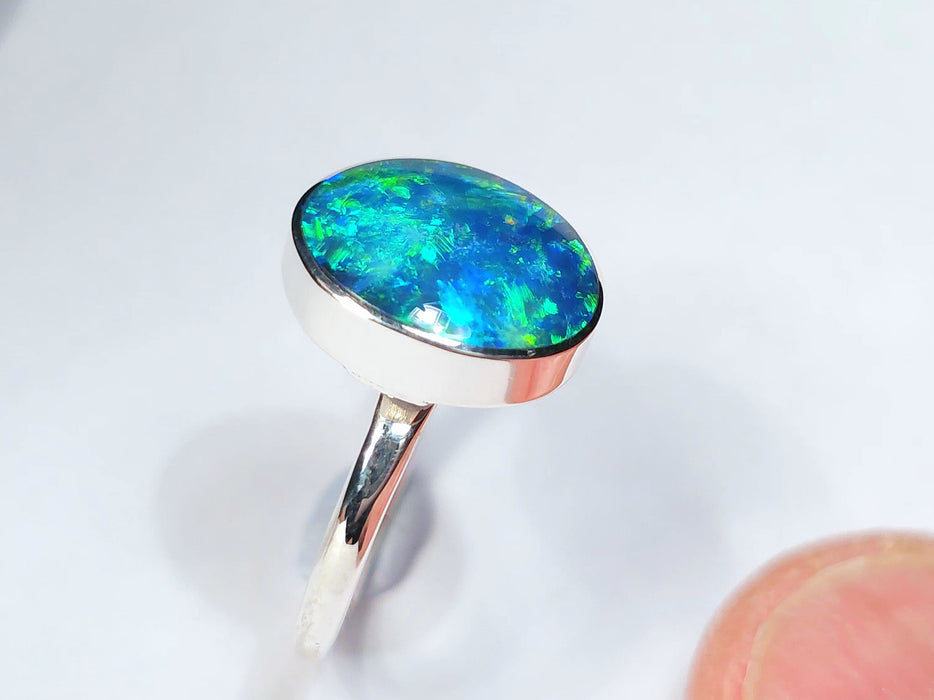 Blue Marble' Genuine Australian Opal Ring Sterling Silver Sz 7 Free Re-Size N32