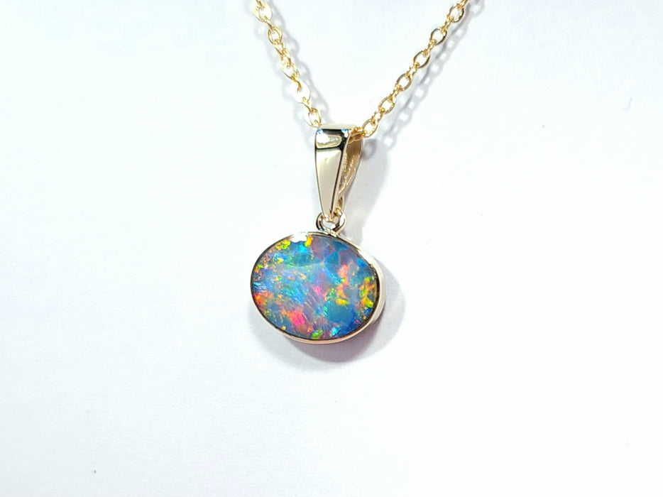 Fuego' Genuine Australian Opal Pendant 14k Gem Gift 0.8g Q74