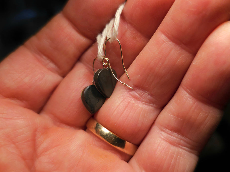 Two Hearts' Australian Opal Dangle Doublet Earrings 14k Gold 5.3ct P23