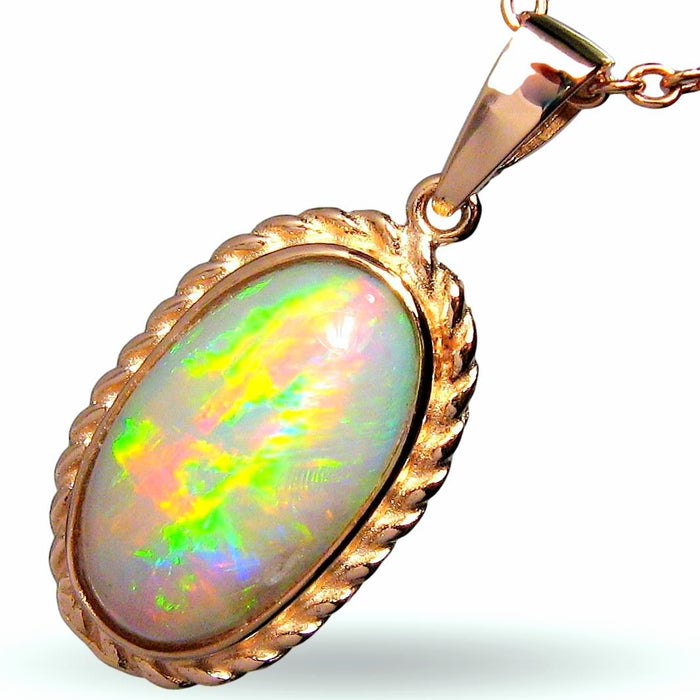 Rare Australian Solid Crystal Opal 14K Rose / Pink Gold Pendant 11.2ct G91