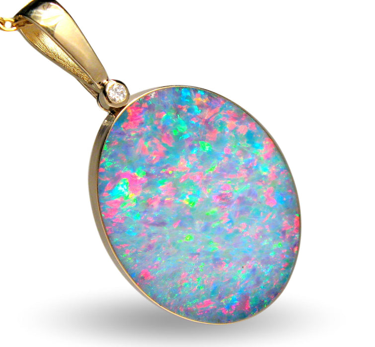 Rare Large Australian Opal & Diamond Pendant Jewelry Gem Gift 31.9ct E54