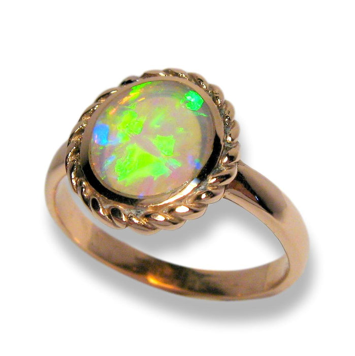 Australian Solid Opal Ring Inlay Gem Gift 14k Rose Pink Gold 3.2g Sz 7 E75