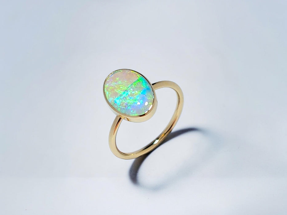 Lasair' Rare Solid Australian Opal Ring 14 K Gold Free Sizing 2.23g