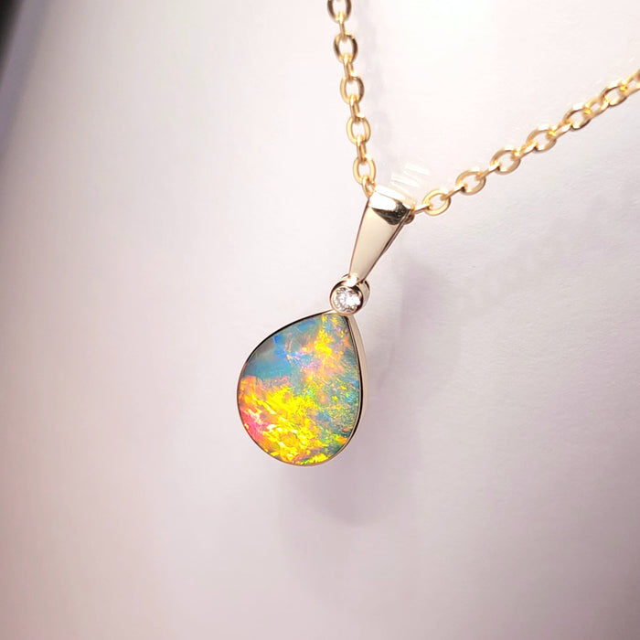 Fuego Intenso' Australian Opal & Diamond Pendant Super Gem Gift 4.3ct K59