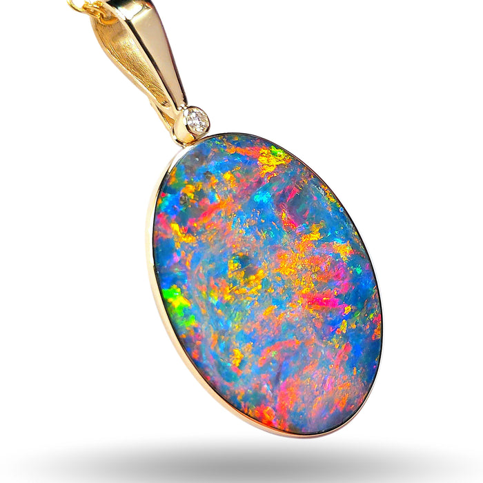 Reina Roja' Rare Large Australian Opal Pendant Diamond Inlay Gem 21.5ct N12