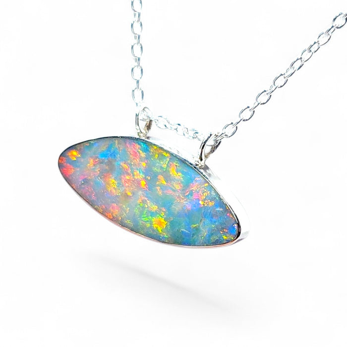 Eyeofir' Large Genuine Australian Opal Pendant Silver Gem Gift 2.3g Q59