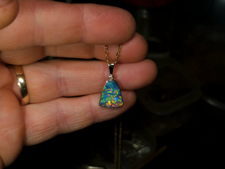 Amira' Australian Opal & Diamond Pendant Rare Gem Gift 1.4g Q52