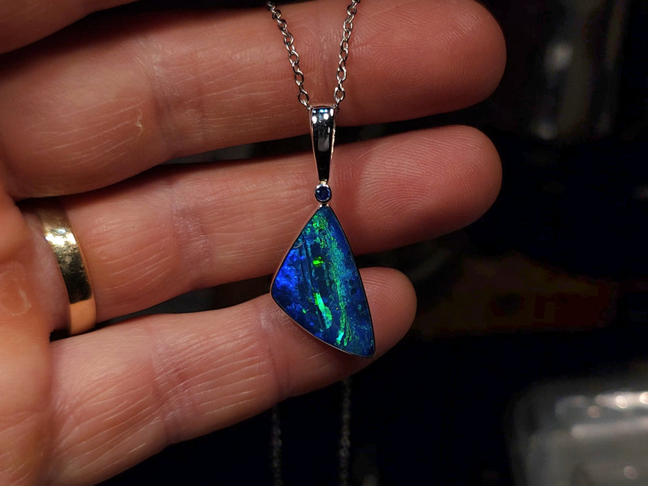 Rigel' Large Australian Silver Opal Pendant Natural Sapphire 2.7g Q57