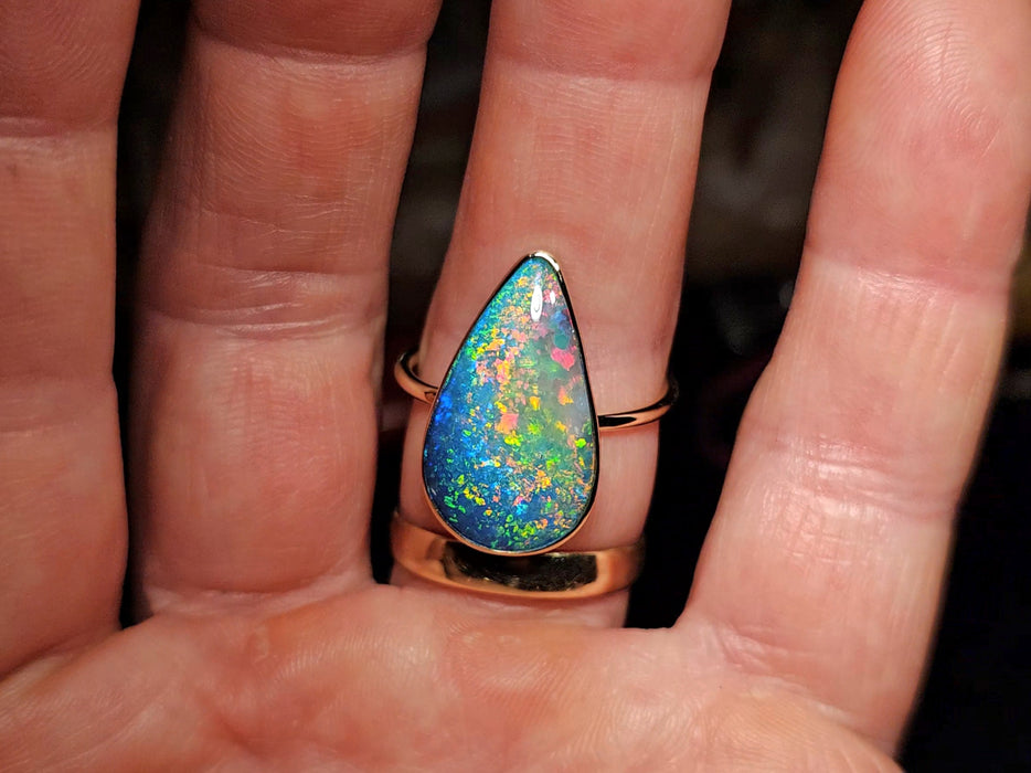 Amatsubu' Rare Large 14k Gold Australian Opal Ring 4g Free Sizing R22