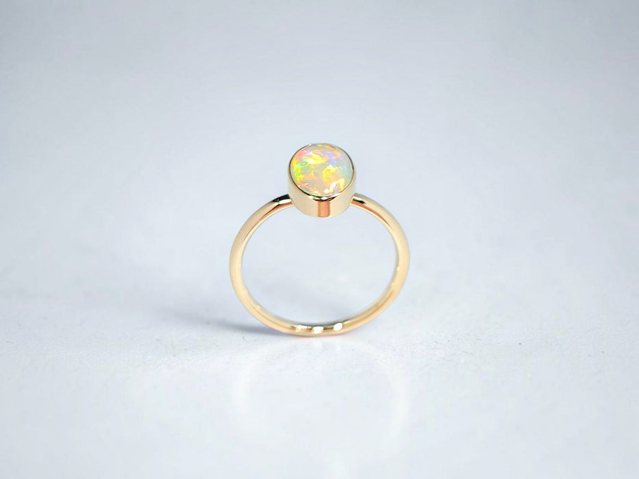 Raio' Rare Solid Australian Opal Ring 14K Gold Free Sizing 1.9g Q79