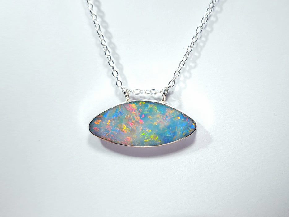 Eyeofir' Large Genuine Australian Opal Pendant Silver Gem Gift 2.3g Q59