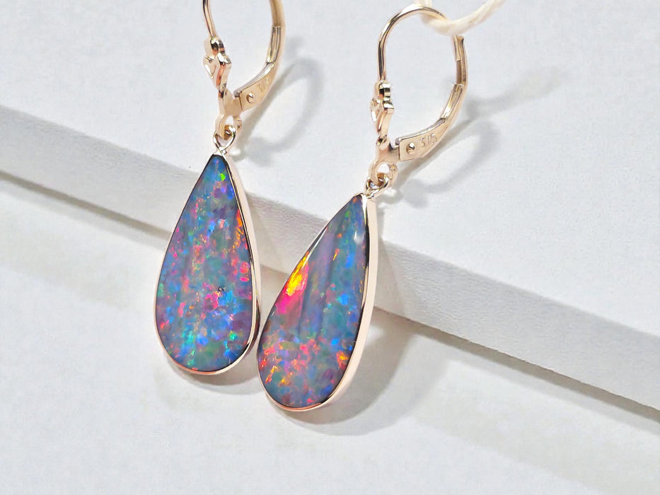 Spectra' Genuine Australian Solid Gold Dangle Opal Earrings 15.6ct O80