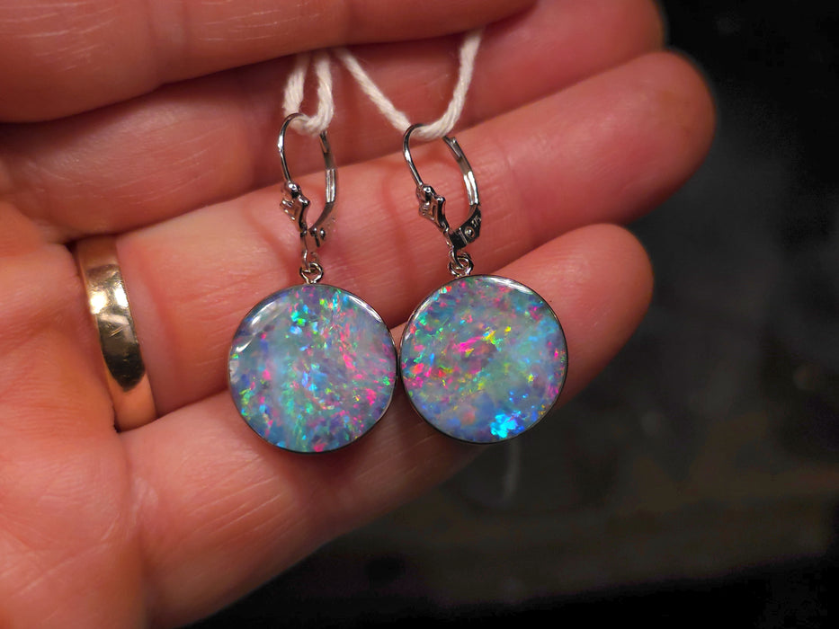 Fluers De Glace' Australian Opal Solid White Gold Dangle Earrings 21ct O84