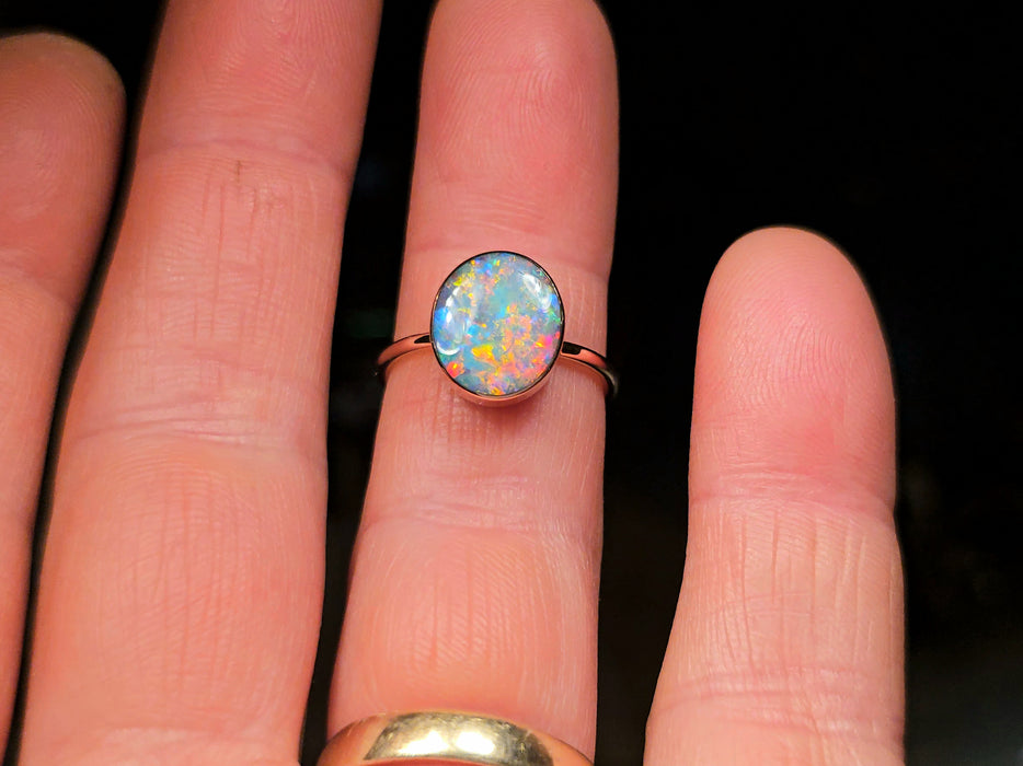 Ember' 14k Pink Gold Rare Australian Opal Ring 2.5g Free Re-Size O27