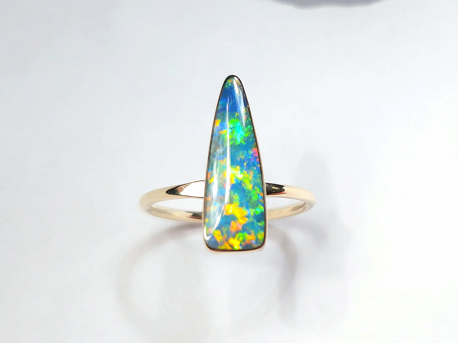 Fleche De Fue' 14k Gold Rare Australian Opal Ring 2.2g Free Re-Size N24