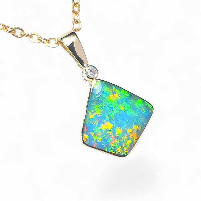 Diamonde' Australian Opal & Diamond Pendant Rare Gem Gift 1.2g P60