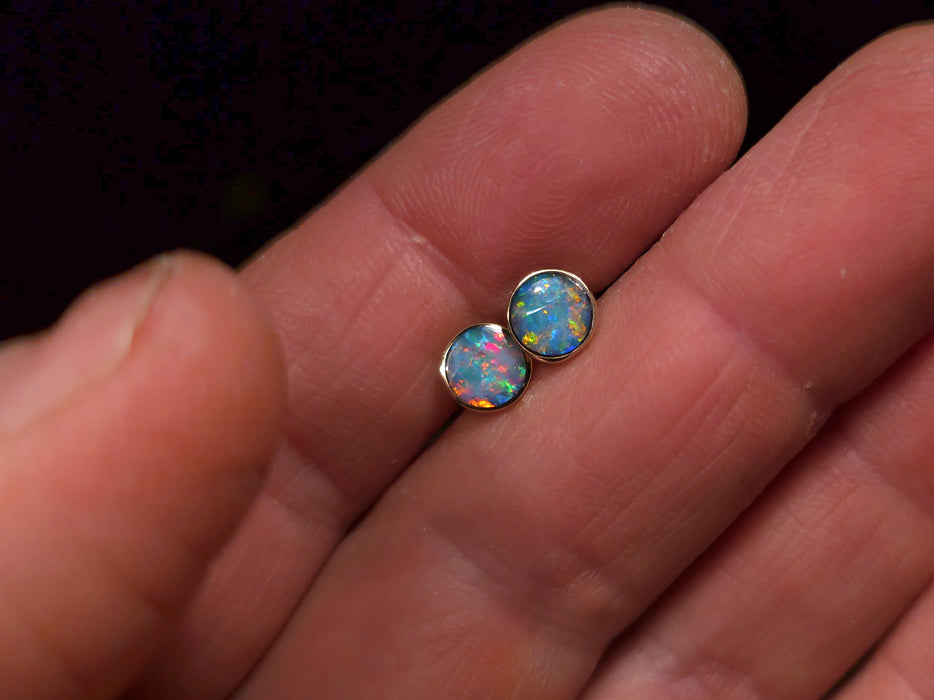 Muntja' Australian Stud Opal Earrings Inlay Jewelry Gem Gift 7mm 14k 5.2ct O63