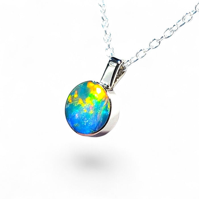 Ignis' Genuine Rare Australian Opal 14k White Gold Pendant Necklace 0.9g Q68