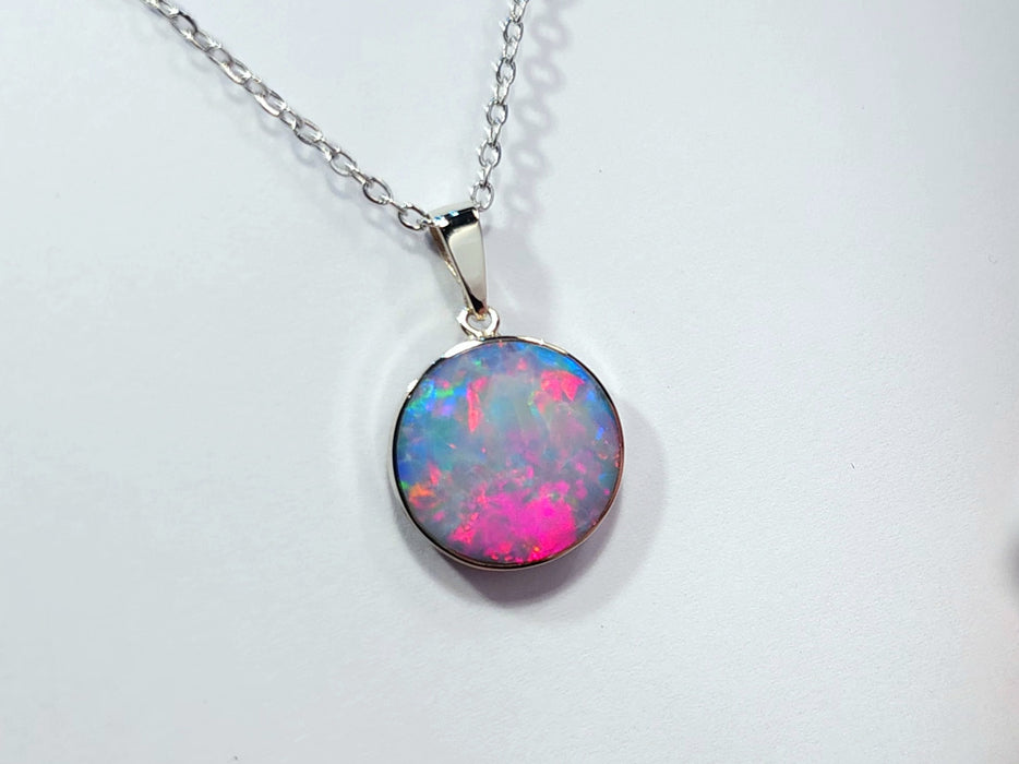 Circulus Ignis' Rare Australian Opal Pendant 14k White Gold Gift 1.66g Q70