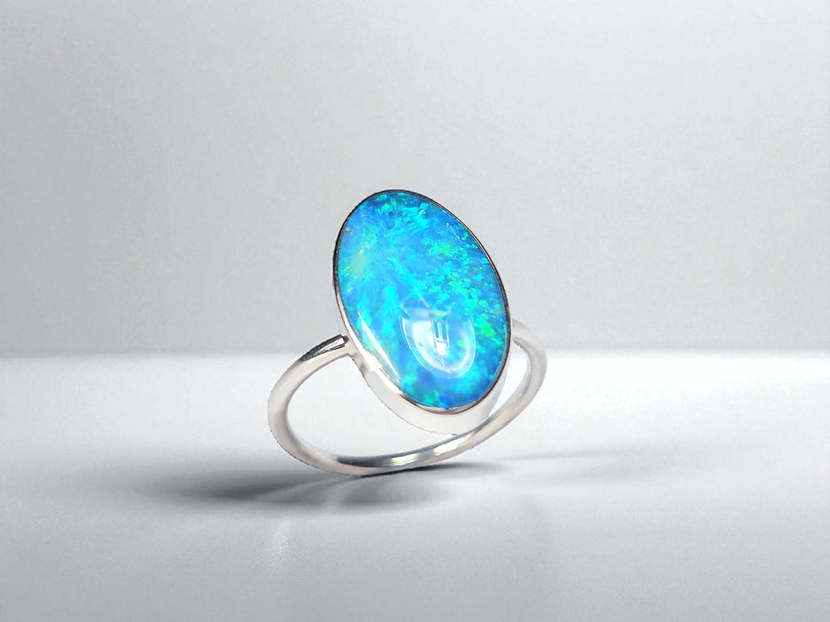 Fluant' Genuine Australian Opal Ring 925 Silver Sz 7 Free Re-Size O30