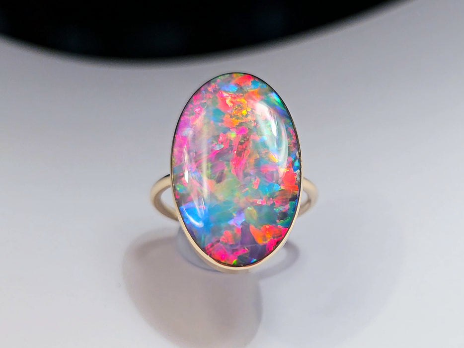 Talisma' Huge Rare Australian Opal Cocktail 14k Ring 4.2g Free Re-Size O21