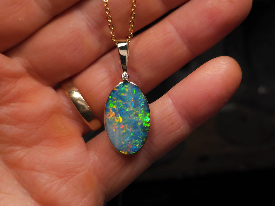 Alluvioni' Australian Opal & Diamond Pendant Rare Gem Gift 16ct O94