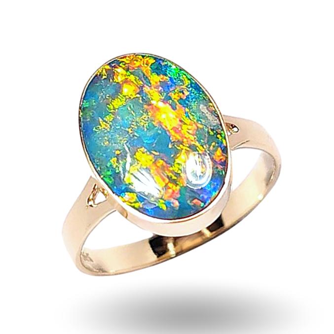 Eldfell' Australian Opal Ring Gem Gift 2.8g 14k Free Re-Size 6.5 K91