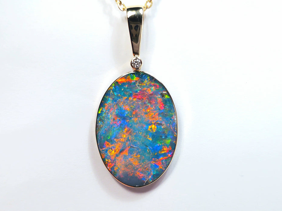 Roja Superior' Rare Large Australian Opal Pendant Diamond Inlay Gem 19.3ct N10